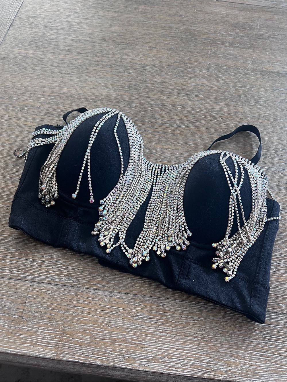 Windsor Black Rhinestone Fringe Bustier Crop Top